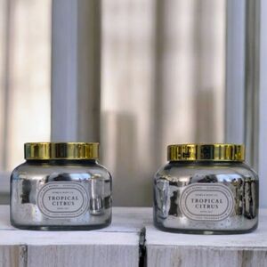 Tropical Citrus Scented Silver Candle Set with Gold Lids 12 Oz Each (Set Of 2)